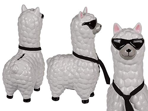 ootb Tirelire en céramique avec Cravate et Lunettes de Soleil Blanc 14 x 23 cm