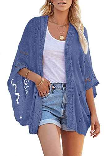 Image of Ermonn Crochet Cardigan Sweaters for Women Open Front Kimono Batwing Sleeve Plain Casual Lightweight Outerwear