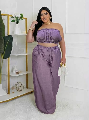 Image of Two Piece Sets for Women Summer Outfits Crop Tops and Wide Leg Pants Sets Sexy Jumpsuits Vacation Outfits with Pockets