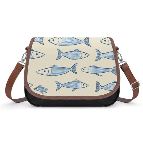 Sardine Fish Cute Crossbody Purses for Women Leather Shoulder Bag Adjustable Shoulder Strap Handbag
