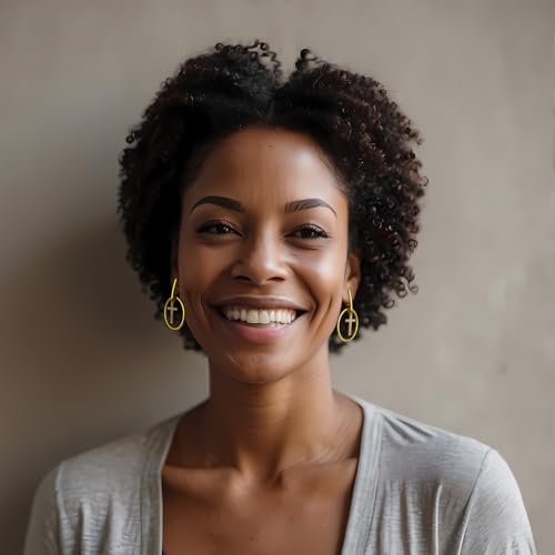 18K Gold Plated Hoop Cross Earrings for Women, Nickel-Free & Hypoallergenic, Lightweight Rhinestone Sparkly Cross Dangle Earrings, 1.79 Inch4