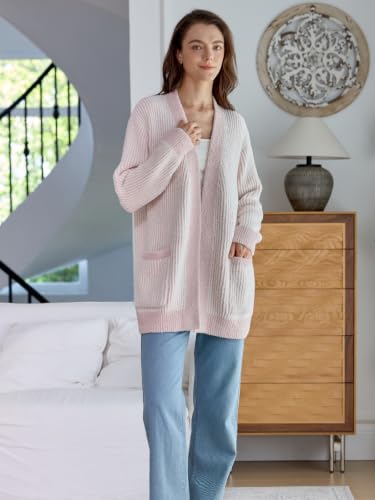 Snuggle Sac Cardigan Sweaters for Women with Pocket Trendy Casual Long Sleeve Tops Open Front Fall Winter Coats (X-Large, Pink Cream) - image 7