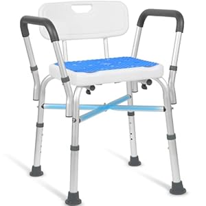 Adjustable Shower Chair with Arms and Back, Heavy Duty Shower Chair for Inside Shower with Double Crossbars, Safety Bars & Rust-Proof Shower Benches for Elderly and Disabled, Anti-Slip Mat Include