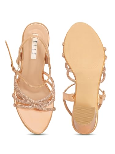 Image of ELLE Women's Glam Block Heel Sandals with Dazzling Strap Detail