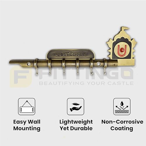 Image of Jai Swaminarayan Flute Design Key Holder for Wall /Key Stand for Home & Office ? Keychain Hangers for Decorative /with 6 Hooks /Zinc Alloy- Antique (25x7cm) - Wall Mounted-| 3 Years Warranty |