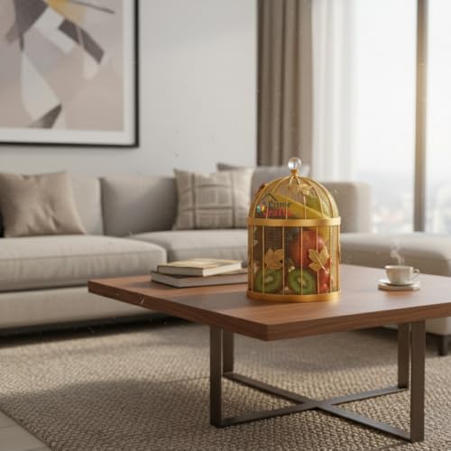 Image of Insect-Resistant Fruit and Vegetables Basket with Lid | Decorative Mesh (Jaali) Fruits and Vegetables Holder for Home and Kitchen - Gold