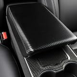 Armlehnenbezug aus Leder für Tesla Model 3 und Model ys, Kohlefaser Mittelkonsole Pad Protector Soft Interior Trim Zubehör mit geheimer Aufbewahrung, Schwarz Weiß (Kohlefaser)