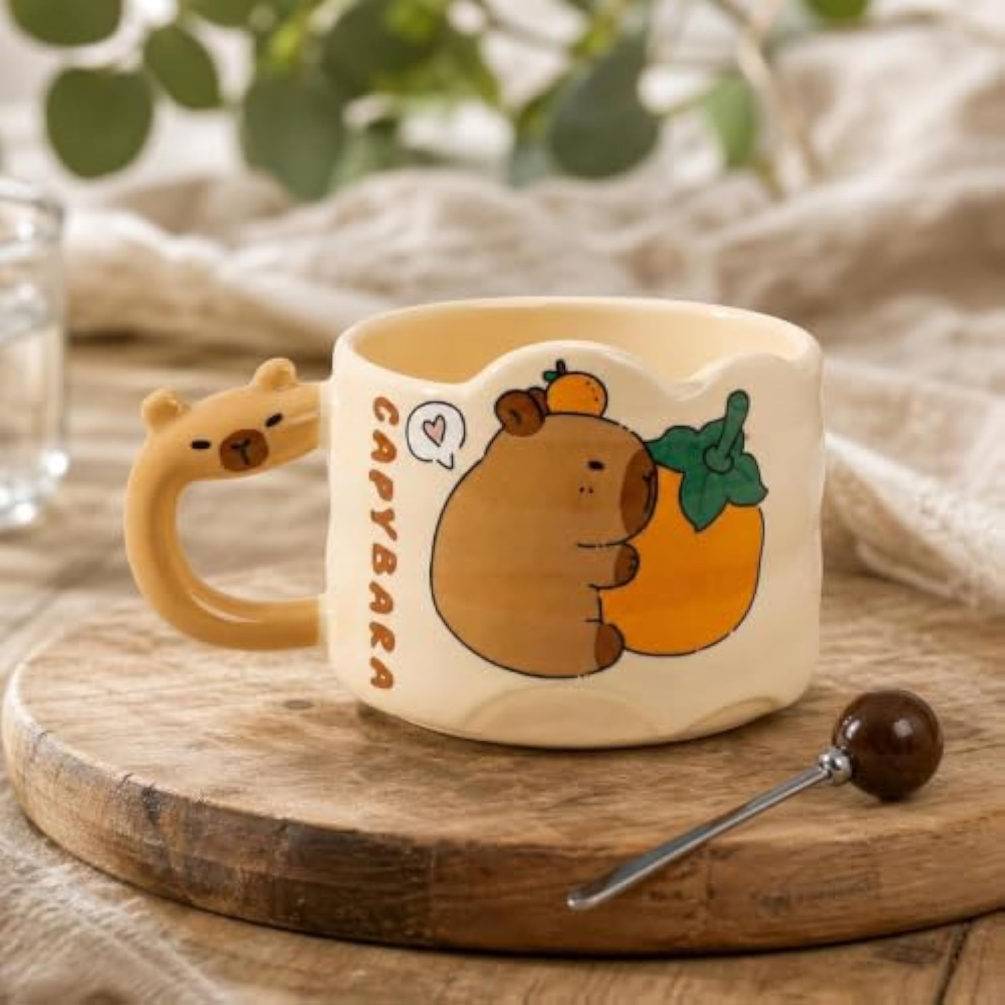 Capybara Stacking Ceramic Mug with Lid and Spoon