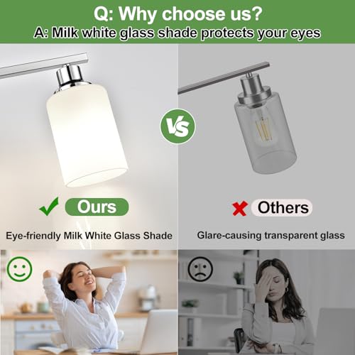 Image of MOKATNG 4-Light Vanity Light with Milky White Shades, Chrome Bathroom Lighting Fixtures Over Mirror, Modern Bathroom Wall Lamp for Mirror Living Room Cabinet Bedroom