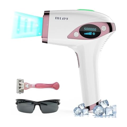 MLAY IPL Hair Removal for Women/Men, 15.5J High Energy IPL Hair Removal Device with Painless Ice Cooling on Facial Legs Bikini Line with Razor & Goggles, IPL Hair Remover Device - Rose Gold Cover