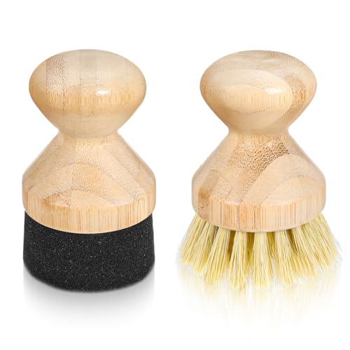 Image of 2pcs Cutting Board Oil Wax Applicator & Scrub Brush Natural Bamboo with Sisal Fiber & Sponge Dish Scrub Brushes for Kitchen Wooden Cleaning Scrubber for Food Grade Mineral Oil Board Worktop Utensil Ca