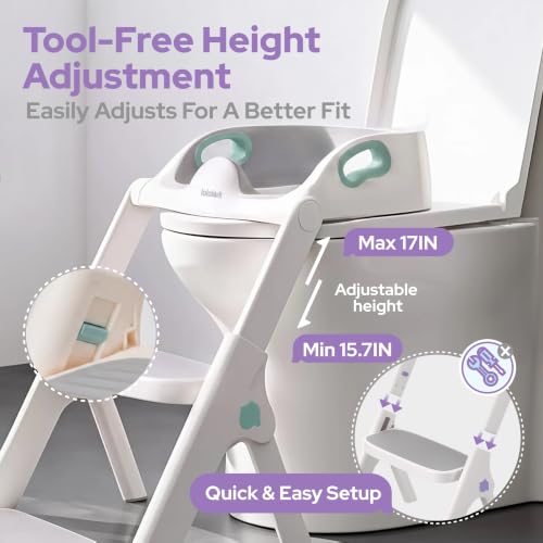 Image of lalalark Potty Training Seat, 2-in-1 Toddler Toilet Seat with Steps, Upgrade Potty Step Stool for Toddler with Anti-Slip Pad Step Stool, Extended Splash Guard, Foldable Potty Ladder Boys Girls, Green