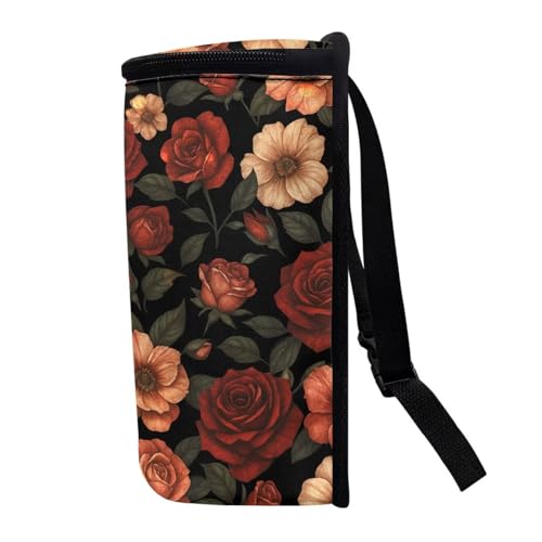 Image of Talayituse Cat Skull Spider Web Rose Flower Print Car Trash Can with Adjustable Straps, Car Trash Bag Bin Car Garbage Bag Multipurpose Storage Box Halloween Decor for Vehicle Travel Camping Picnicing