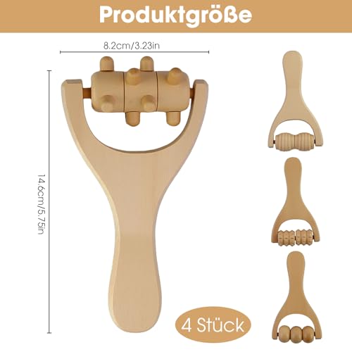 Lot de 4 rouleaux de massage en bois, rouleau de massage relaxant dos, outils de massage manuel, portable rouleau, pour détendre le cou, le dos, les mains, les jambes, – vue 7