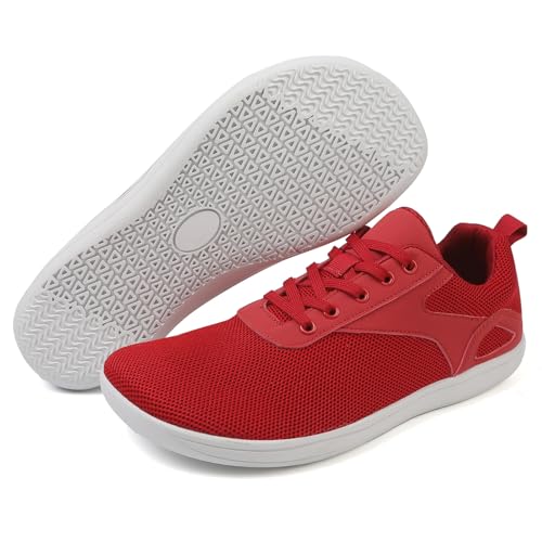 Thatrich Wide Toe Box Tennis Shoes for Men Slip on Walking Running Shoes Women Unisex Fashion Sneakers Zero Drop Barefoot Shoe Breathable Comfortable Sneakers 2026 Fashion Casual Footwear Wine Red