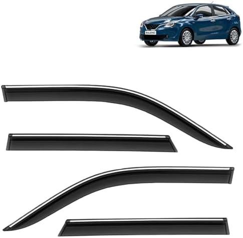 KINGSWAY Accessories Chrome Lining Door Visor Only Compatible with Maruti Suzuki Baleno (Year 2015 to 2018), Premium Chromeline Unbreakable Car Rain Guard Side Rear Wind Deflectors, Pack of 4