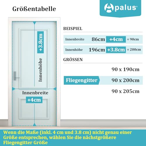 Apalus VP Fliegengitter Tür, Magnet Insektenschutz Balkontür 90x200 cm, 2 x Langlebiger als der Apalus Klassiker, Katzenkrallen Sicher, Stärkere Magneten, 3.8 cm Breites Klettband, Nicht Kürzbar