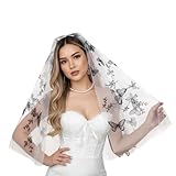 Butterfly Lace Veil, Black Embroidered Tulle Headpiece for Bridal, Gothic Costumes, Halloween Cosplay, Vintage Outfits, and Alternative Fashion Styling