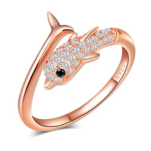Yumilok Damenring Delfin Zirkonia Ring Zirkonia Ehering Verlobungsring Freundschaftsring Lifestyle-Ring 925 Sterling Silber verstellbar Rosegold