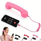 Retro Phone Handset for iPhone & Android, Cell Phone Receiver with Microphone & Speaker,Retro Phone Handset,Comfortable Retro Telephone Style Landline Handle Receiver Cell Mobile Phones (Pink)