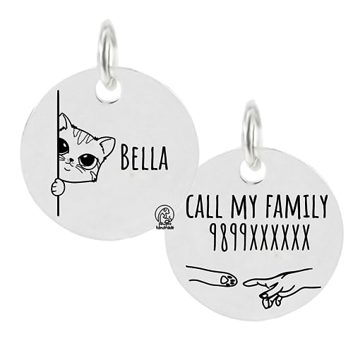 PAWPRO HANDMADE Personalized Engraved Cat Name Tag with Photo Customized Pet Id Cute Cat Tag Id for Cats, Cat, Customized (Silver Color), 1 Label