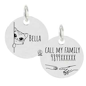 Pawpro Personalized Engraved Cat Name Tag with Photo Customized Pet Id Cute Cat Tag Id for Cats, Cat, Customized (Silver Color)
