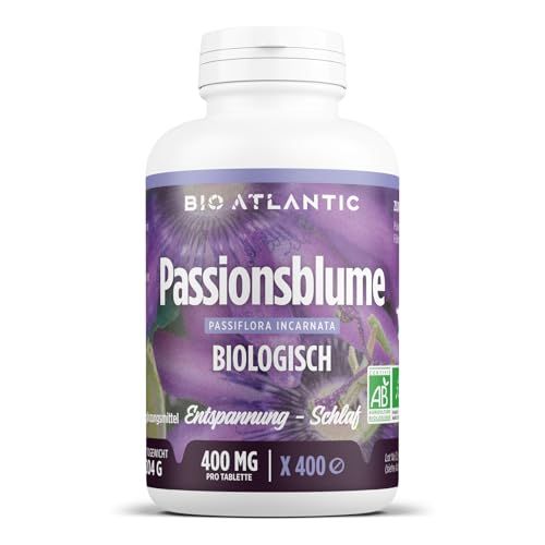 Bio Passionsblume 1600 mg pro Tag - ENTSPANNUNG, SCHLAF - 400 Tabletten | Premium Naturprodukt & Rein pflanzlich