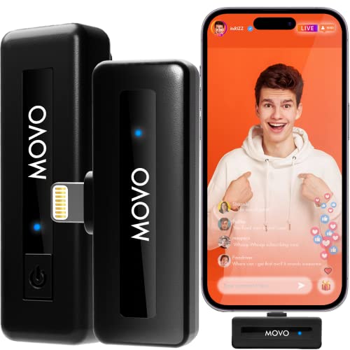 movo wireless mini di wireless iphone microphone for video recording - iphone lavalier mic for vlogging, content creation, podcasting, youtube, tiktok