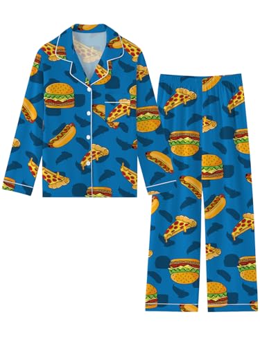 Umeyda - Umeyda Boys Cotton Pajamas Set - Super Soft Long Sleeve Sleepwear Loungewear, Blue Burger, Ages 13-14 (10% Off Amazon Deal)