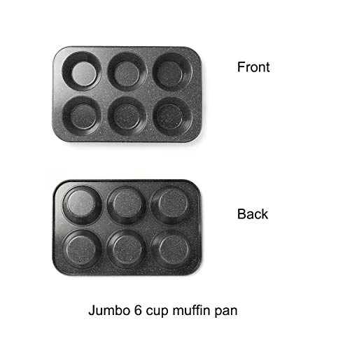 Monfish Jumbo Muffin Pan 6 Cup Carbon Steel Black Stone Non Stick Coating Muffin Tin 3.5Dia X1.77 Inch Cup (6 Cup) #TOP1