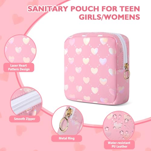 Image of Likesing Period Bag Pouch, Leather Sanitary Napkin Storage Bag for Girls Womens, Portable Sanitary Napkin Period Pad Pouch Bag for Purse, Small Make Up Bags(Pink LOVE)