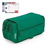 Estuche Portatodo Triple de Amplios Apartados Interiores con Tres Cremalleras para Material Escolar o Neceser. Verde