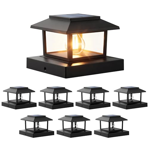 PEVOROS 8 Pack Solar Post Cap Lights Outdoor, Waterproof Fence Post Solar Lights Fit for 4x4 5x5 6x6 Wooden/Vinyl/Plastic Posts, High Brightness Warm White Edison LED for Garden, Deck, Patio by PEVOROS - Used condition - US$47.76