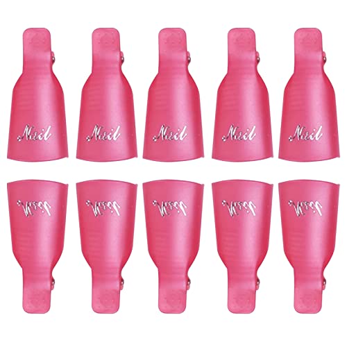 10 Pièces Clips à Ongles en Acrylique Dissolvant pour Vernis à Ongles UV Outil Capuchon Plastique Outil de Dissolvant de Polissage pour Nail Art Gel Ongles(Rose) Cover
