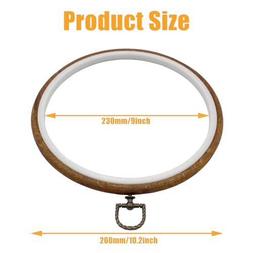 Image of Auvotuis 9 Inch Round Embroidery Hoops, 3Pcs, Imitated Wood | Cross Stitch Hoop, Circle Display Frame, DIY Christmas Ornament, Art Craft Sewing