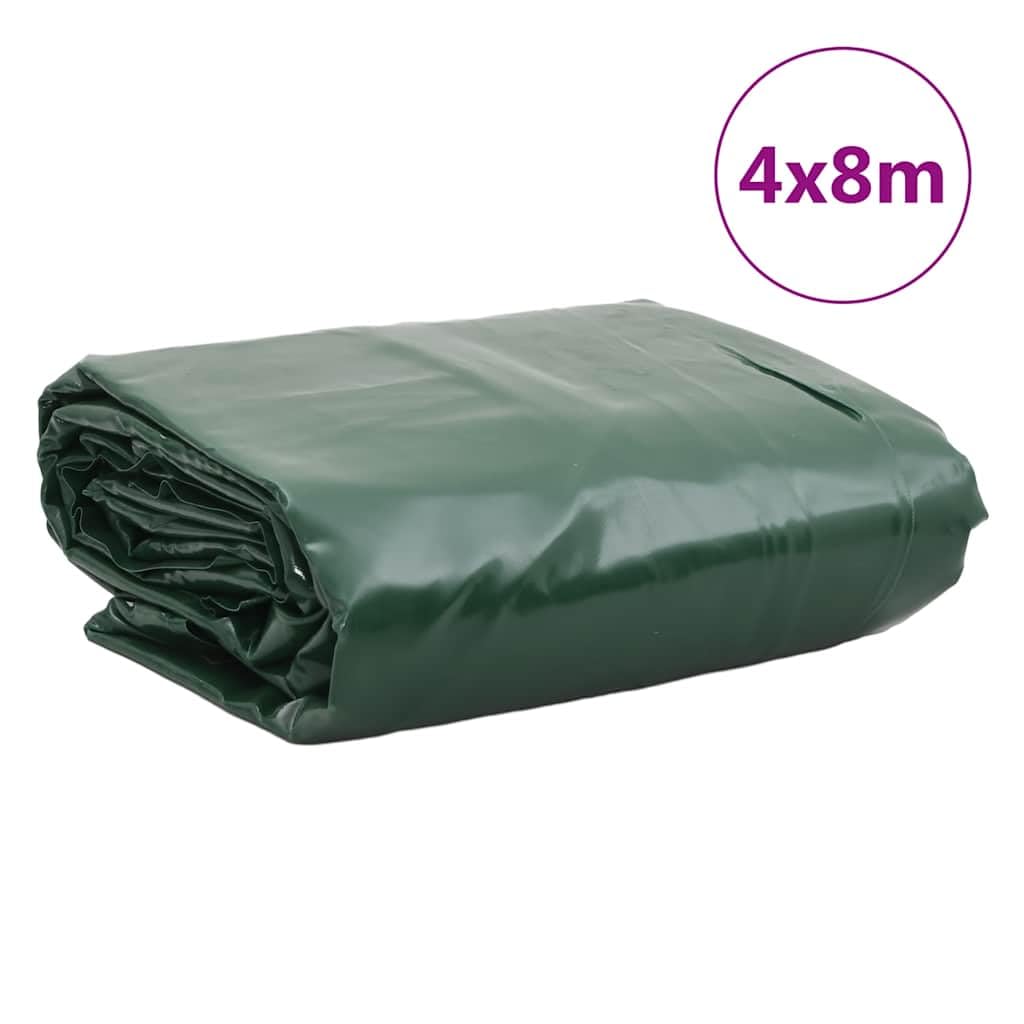 Telone verde rivestito in PVC, 4 x 8 m, 650 g/m², resistente alle intemperie, con occhielli, protezione per mobili da giardino, rimorchi, auto, barca, bicicletta, inverno, resistente ai raggi