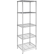 5 Tiers Household Metal Shelves Adjustable Shelving Kitchen Utility Storage Rack Closet Organizer Microwave Warehouse Study Food Storage for Garage Bedroom Office Bearing 250 lbs Silver