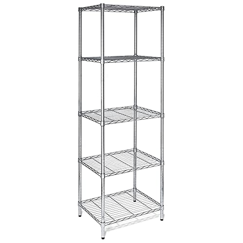 Karl home 5-Tier Adjustable Metal Storage Shelves, Heavy Duty Wire Shelf Rack for Kitchen/Bathroom/Pantry/Cabinet/Garage Organizers,1250lbs Capacity, 21.65”L X 17.72”W X 70.9”H, Chrome