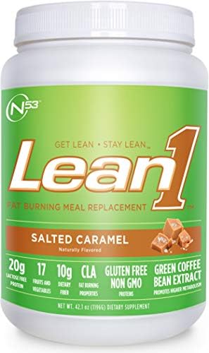 Lean 1 Salted Caramel Protein Powder Meal Replacement Shakes By Nutrition 53, Lactose & Gluten Free with Green Coffee Bean Extract, 23 Serving Tub - 42 oz