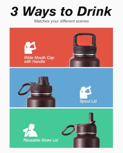 Image of Coolflask 40 oz Water Bottle Insulated with Straw & 3 Leakproof Lids