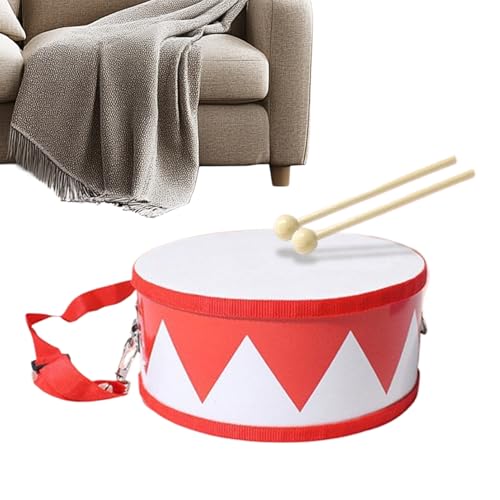 Tambour Jouet,Jeu Musical en Bois,15cm Jouet Tambour en Bois À Sangle D'Épaule Réglable - pour Garçons Et Filles De 2 À 5 Ans Élèves Maison Jardin D...