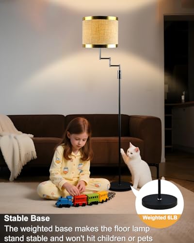 Image of Lightdot 70IN Black Floor Lamp Dimmable Linen Shade LED Floor Lamps with 3000K for Wedding /Party,350 Degree Swing Arms, Modern Tall Lamp for for Reading, Sewing, and Craft (Bulbs Included)