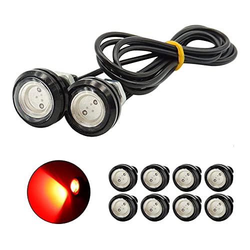 MovFlax 10x 18mm Eagle Eye LED Lights 9W DRL Daytime Running Lights Backup Reversing Parking Signal Automobiles Lamps (12V, Red)