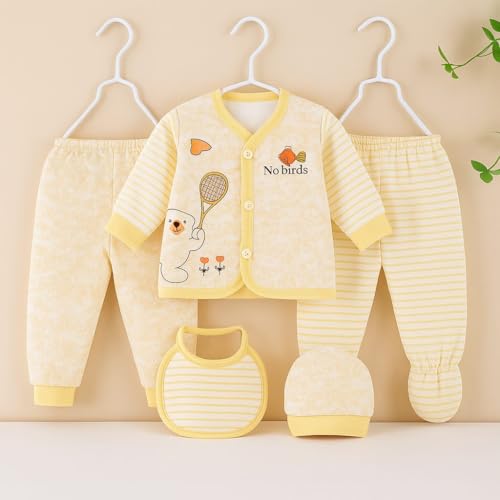Image of New Born Baby Winter Wear Keep Warm Baby Clothes 5Pcs Sets Cotton Baby Boys Girls Unisex Baby Fleece /Falalen or Flannel Suit Infant New Born Night Suits