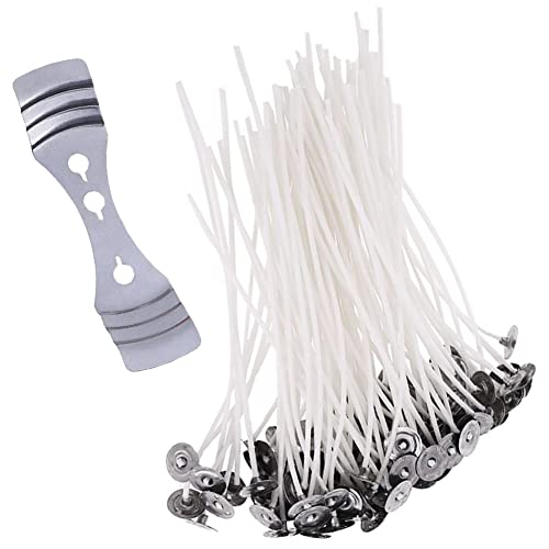 Bodyplus Kerzendochte, 150 mm lang, vorgewachst, mit Metalllaschen und 3-Loch-Dochthalter, langlebig, geringer Rauch, ideal für selbstgemachte Kerzen, Weiß, 100 Stück
