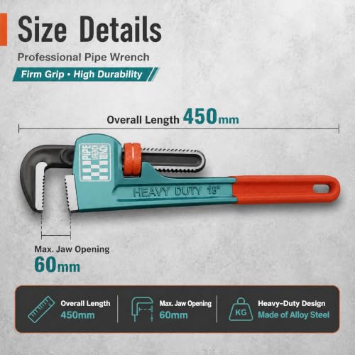 KIRXST Heavy Duty Pipe Wrench, 18" Adjustable Straight Plumbing Wrench, High Drop-Forged jaws, Professional Pipeline Tool for Water Pipe Fittings, Mechanical assembly, Workshop Operations by KIRXST - Used condition - Image 3