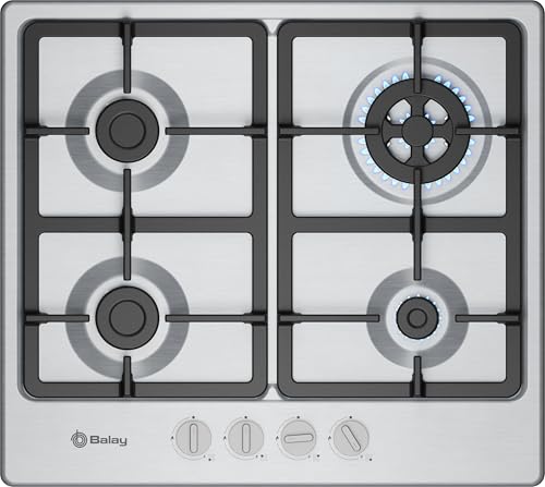 Balay - Placa de Gas, 60 cm de ancho, 4 Zonas de Cocción, Control de llama, Autoencendido, GasStop, blanco, 3ETX565CB