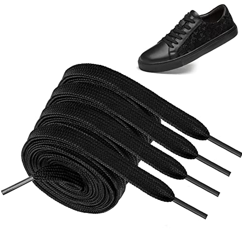 KAONESS 2 Paar Flache Schnürsenkel 120cm Schuhbänder 8mm breit reißfeste universelle Flachsenkel Schwarz für Sneaker Sportschuhe Freizeitschuhe Lederschuhe Cover