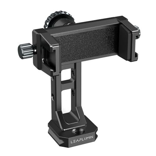 Leaplumin 360°回転式 金属製スマホ三脚マウント|2つのコールドシュー&Arcaポート搭載|4つの1/4インチネジ穴付きスマホホルダー|縦横撮影対応|iPhone 15 Pro/14 Pro/13/12/11・Galaxyなど対応