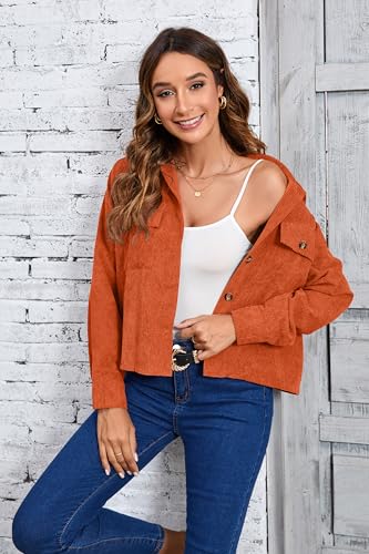 TASAMO Womens Cropped Corduroy Shackets Button Down Long Sleeve Fall Fashion Jacket Tops Casual Shirts Trendy 20252